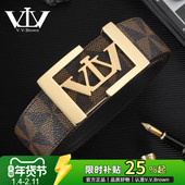 VVBrown意大利品牌皮带男真皮正品 高档板扣风车纹奢侈平滑扣腰带H