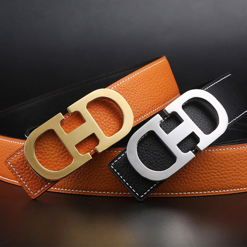 VVBROWN腰带男真皮双面头层牛时尚平滑扣裤带休闲青年皮带男正品