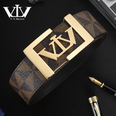 VVBrown意大利品牌皮带男真皮正品 高档板扣风车纹奢侈平滑扣腰带H