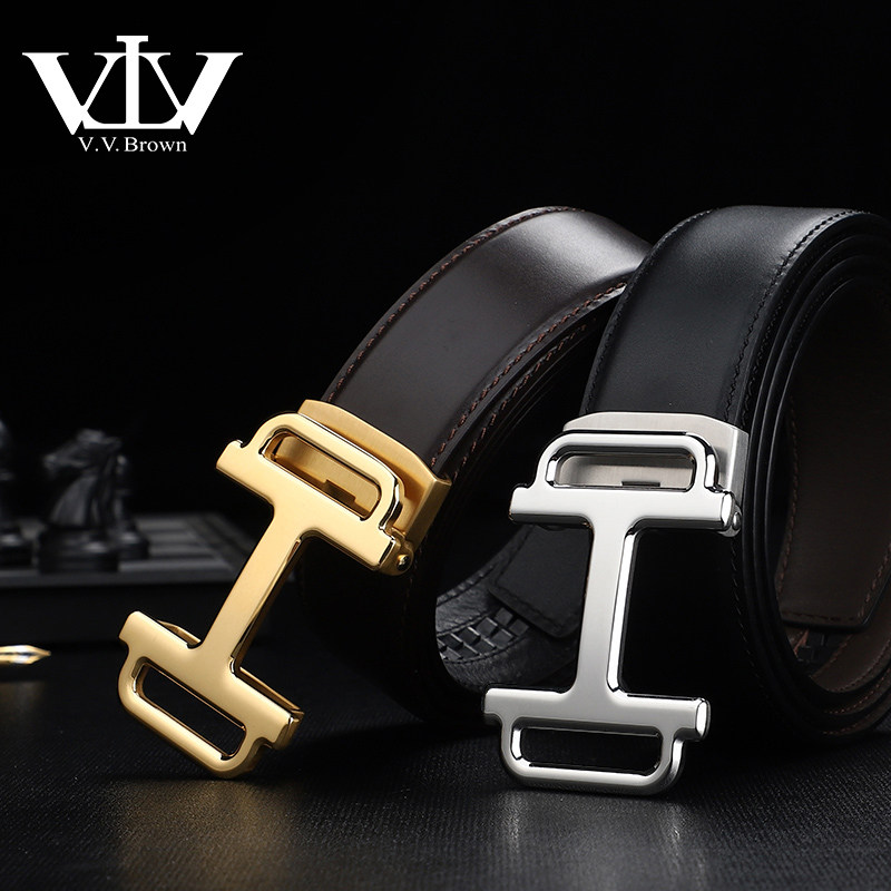 VVBROWN意大利品牌正品头层牛皮皮带男自动扣高档品牌真皮裤腰带H