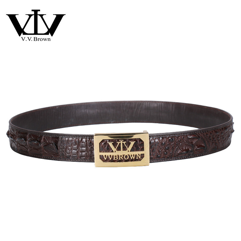 V.V.Brown正品鳄鱼皮皮带男真皮轻奢商务字母平滑扣中青年男腰带