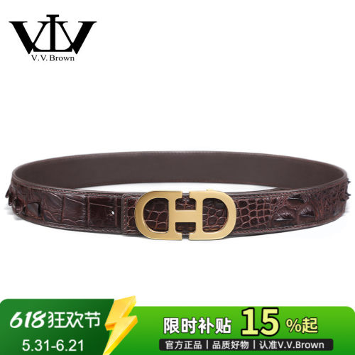 VVBrown意大利品牌正品鳄鱼皮皮带男奢侈品平滑扣真皮高档腰带男 - 封面