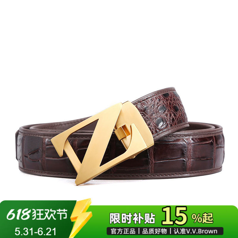 V.V.Brown正宗鳄鱼皮皮带男款Z字字母自动扣腰带真皮轻奢百搭裤带