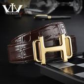 VVBROWN意大利品牌真皮H自动扣裤 百搭皮带 腰带鳄鱼纹头层牛皮男士