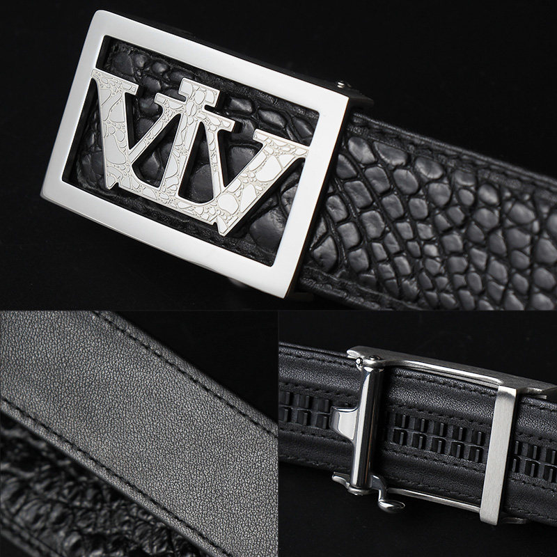VVBROWN品牌正品皮带内穿式自动扣高档中青年男款鳄鱼皮真皮腰带