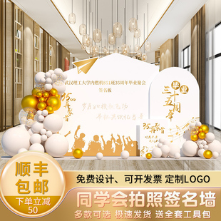 20周年同学会场景布置氛围聚会装饰会场拍照签名墙气球背景墙kt板