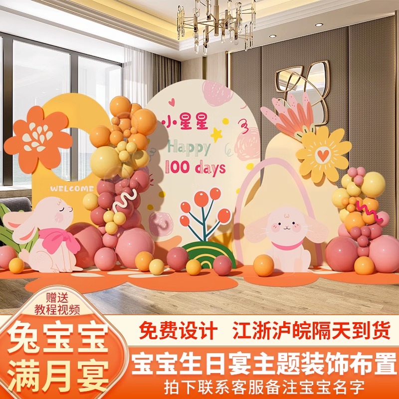 兔年宝宝卡通喜庆满月周岁