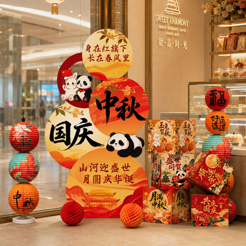 中秋国庆氛围布置社区学校布置