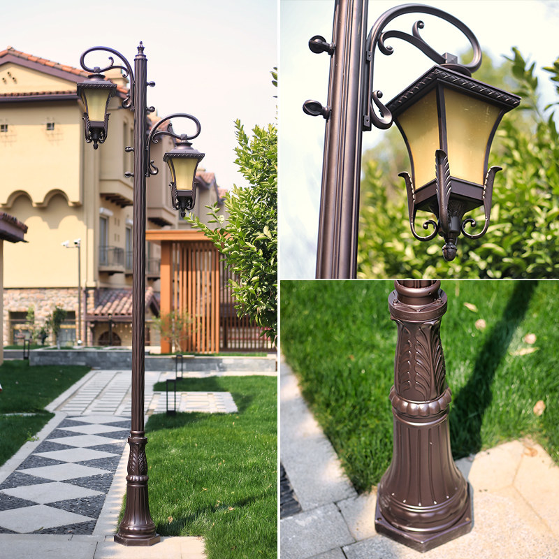 高杆路灯欧式复古led户外别墅小区灯室外防水花园双头庭院景观灯