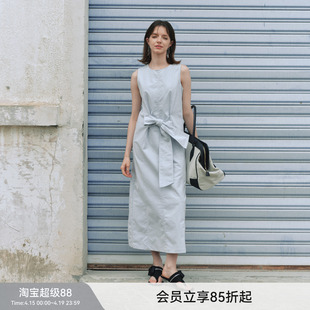 【双生海雾】BiLLconch雾蓝蝴蝶结无袖牛仔连衣裙收腰显瘦长裙夏