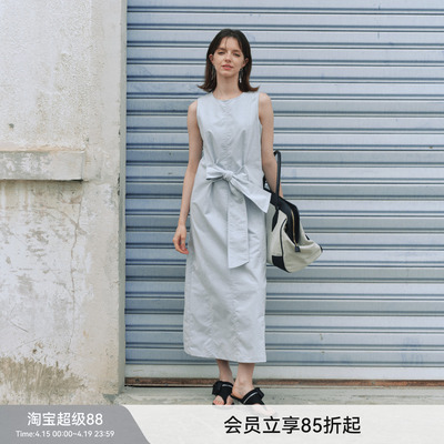 【双生海雾】BiLLconch雾蓝蝴蝶结无袖牛仔连衣裙收腰显瘦长裙夏