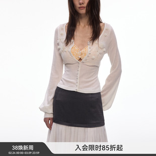 【晨雾花园】BiLLconch白色手工订花针织开衫修身薄款纯欲风上衣