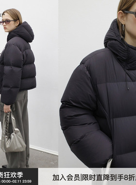 【3M雪丽棉】BiLLconch黑色连帽短款棉服加厚保暖面包服2024冬