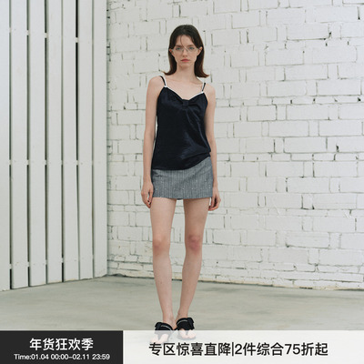 亚麻破洞烫钻a字短裙女夏季