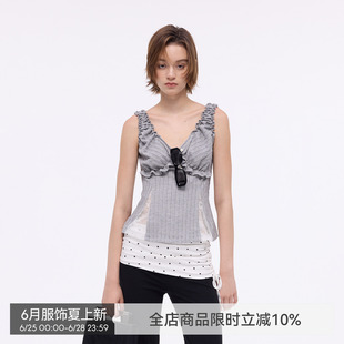【织梦芭蕾】BiLLconch灰色蕾丝拼接吊带背心女修身显瘦两穿上衣