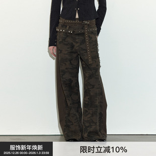 美式 直筒裤 Berlinconch复古双腰头阔腿裤 艺术感长裤 迷彩工装