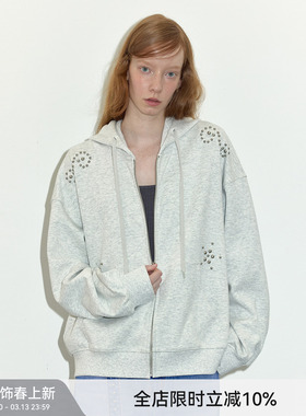 【铆钉卫衣】Berlinconch灰色宽松连帽拉链开衫外套2024年秋冬