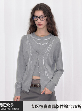 【轻薄羊毛】Berlinconch羊毛混纺羽毛绣花叠穿透气针织空调衫