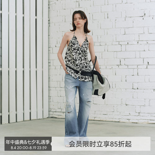 马骝破洞漆点牛仔裤春夏
