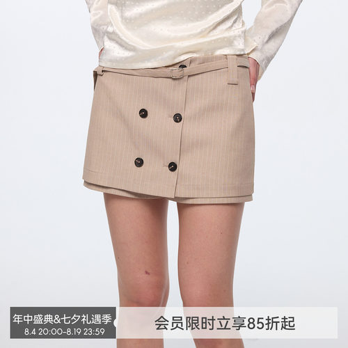 【垂直序曲】BiLLconch复古条纹西装裙裤女双排扣休闲百搭半身裙