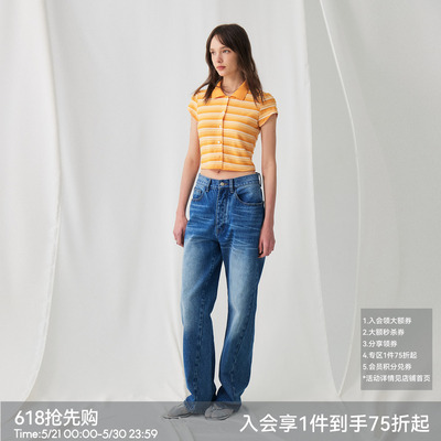 BiLLconch黄白条纹polo短开衫