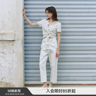 【不沾灰宣言】BiLLconch休闲层次九分裤春夏腰带直筒白裤子女