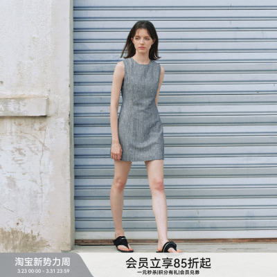 【不完美钻石】BiLLconch亚麻破洞烫钻无袖修身显瘦连衣裙千禧裙