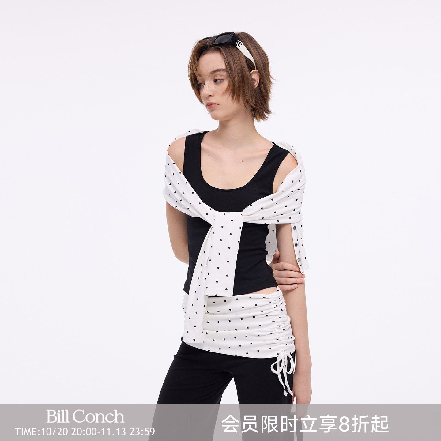 【系带叠穿】BiLLconch假两件披肩系带两穿修身上衣拼接长袖开衫