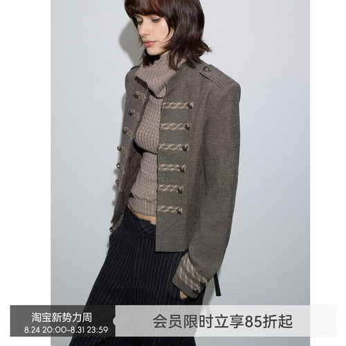 【拿破仑旧影】BiLLconch羊毛内里复古外套女棕色重工立领夹克秋