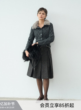 【漫步常青藤】BiLLconch羊毛混纺彩点肌理感半裙A字廓形百褶裙女