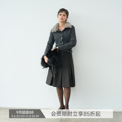 【漫步常青藤】BiLLconch羊毛混纺彩点肌理感半裙A字廓形百褶裙女