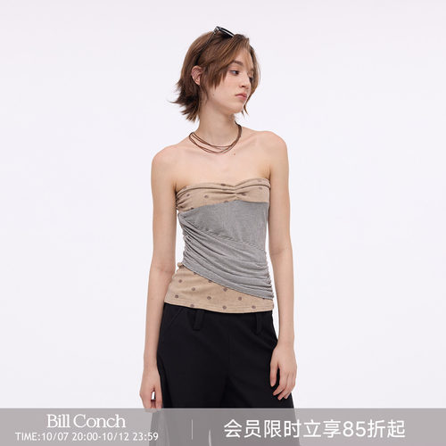 【旧梦波点】BiLLconch复古波点拼接抹胸上衣女设计感辣妹裹胸