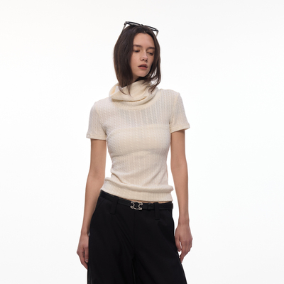 【温莎织忆】BiLLconch堆堆高领正肩短袖女修身显瘦t恤2026春夏