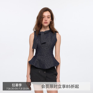 【左岸鸢尾】BiLLconch碎花系带收腰背心女显瘦气质上衣波浪下摆