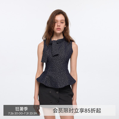 【左岸鸢尾】BiLLconch碎花系带收腰背心女显瘦气质上衣波浪下摆