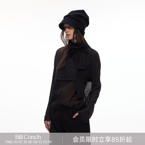 【夜纱序曲】BiLLconch网纱拼接微透假两件上衣绑带设计感长袖t恤