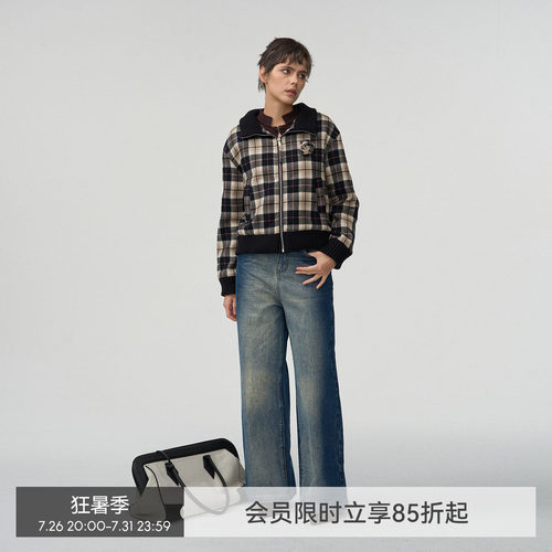 【浪漫与理性】BiLLconch手工玫瑰格子立领短外套复古廓形夹克秋