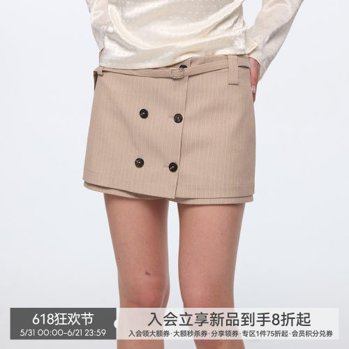 【垂直序曲】BiLLconch复古条纹西装裙裤女双排扣休闲百搭半身裙