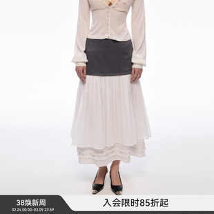 【褶间序章】BiLLconch荷叶边多层次重工百褶裙拼接中长款半身裙