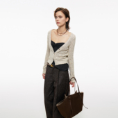 奶杏色基础百搭短款 BiLLconch花纱V领针织开衫 上衣 V领开衫