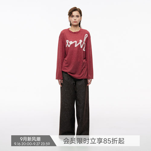 BiLLconch扭扭领口蕾丝刺绣T恤