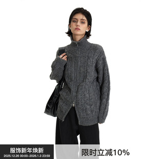 外套 BiLLconch双开拉链毛衣秋冬慵懒巴恩风针织开衫 粗针绞花