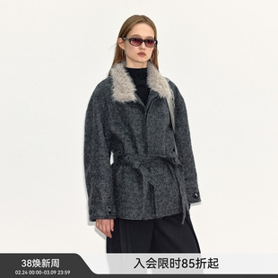 【翻领大衣】BiLLconch灰色毛领羊毛大衣外套复古百搭原创巴恩风