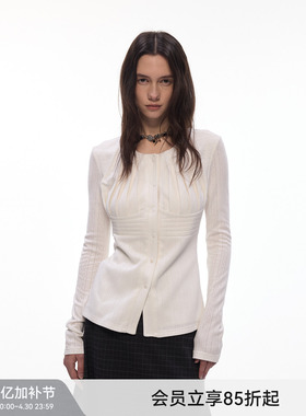 【月光褶皱】BiLLconch镂空肌理感收腰衬衫法式白色针织开衫显瘦