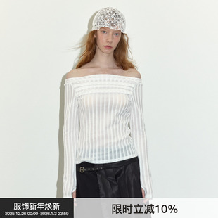 打底上衣女2024年秋冬 Berlinconch纯色透视针织衫 气质一字肩