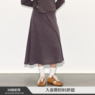 【舒适针织】BiLLconch棕色开叉长裙复古风半身裙2024秋冬