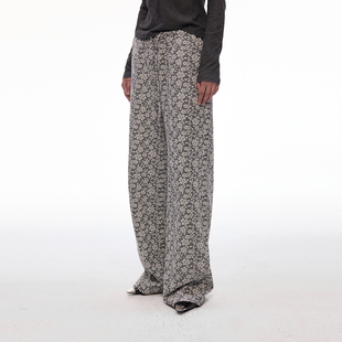 【幕色花影】BiLLconch肌理提花黑花花纹松紧裤