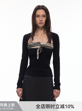 【叠影波点】BiLLconch波点拼接假两件上衣修身显瘦辣妹风长袖t恤