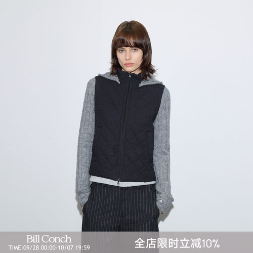 【黑灰衍格】BiLLconch格子拼接撞色连帽外套羊毛内里厚棉服秋冬