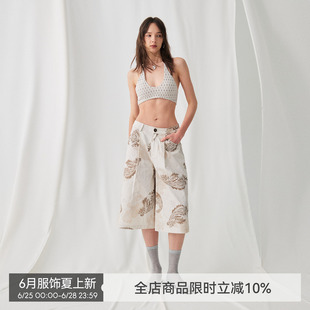 【阔腿七分】BiLLconch度假风100%棉七分短裤休闲阔腿印花裤夏季